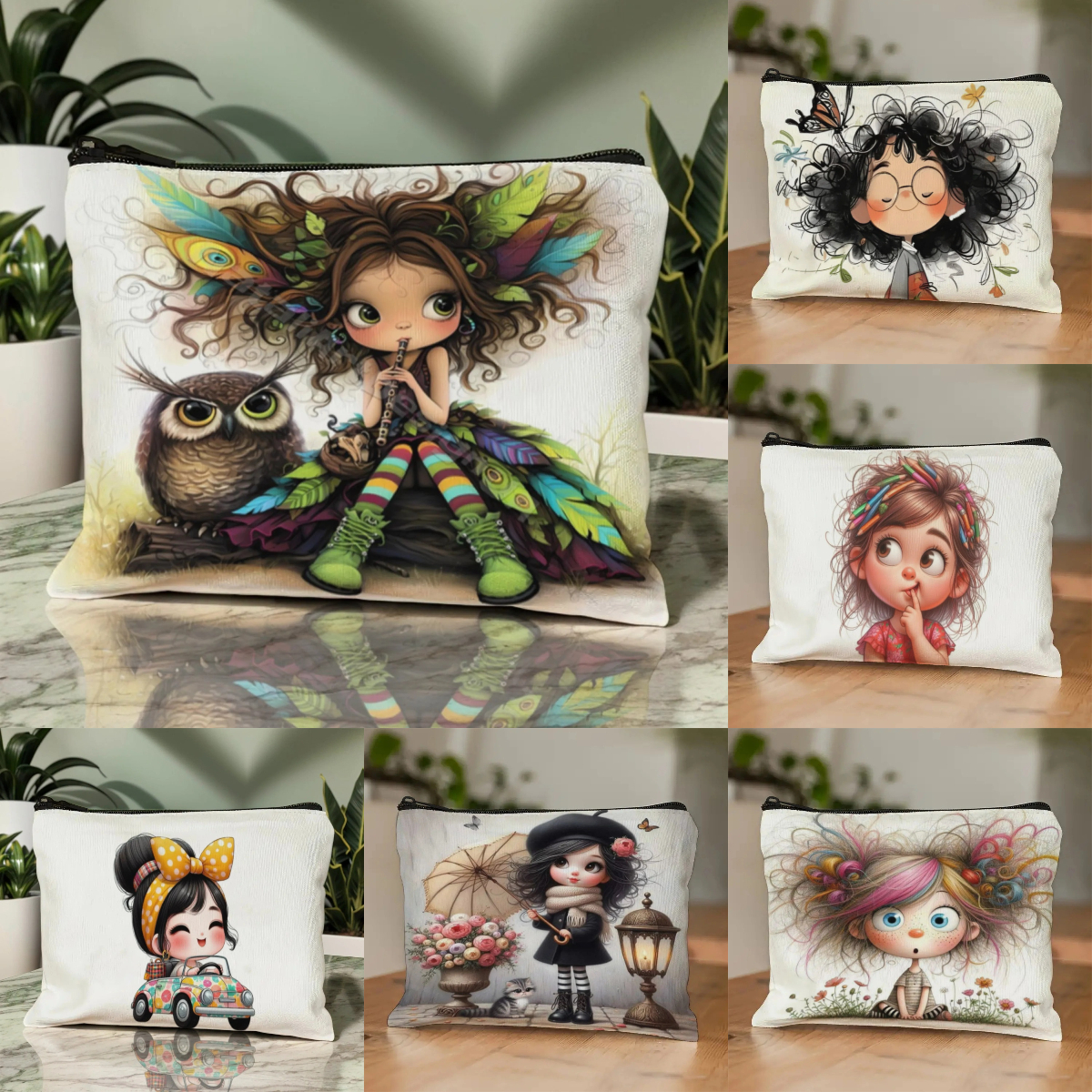 Travel Z - Cartoon Girl Makeup Bag Zippered Toiletry