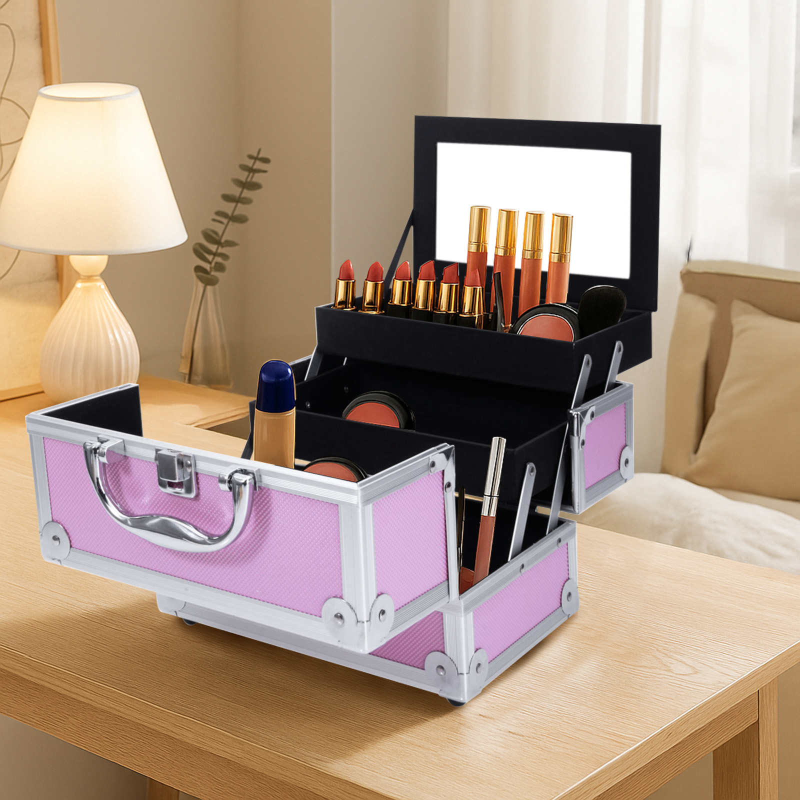Pink Aluminum Alloy Makeup Cas - Travel Z recensie en prijs
