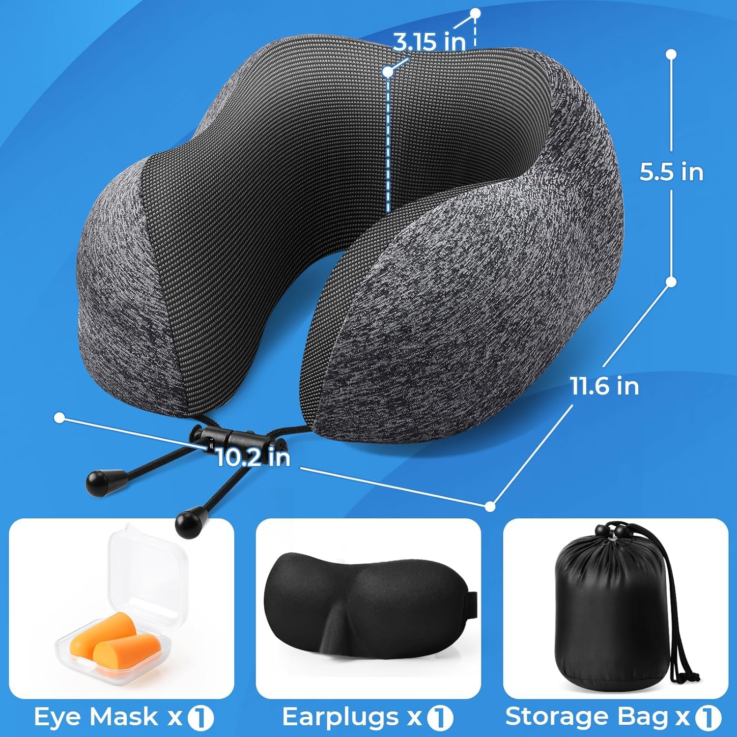 Travel Pillow Set with Memory  - Earplug Set Foam recensie en prijs