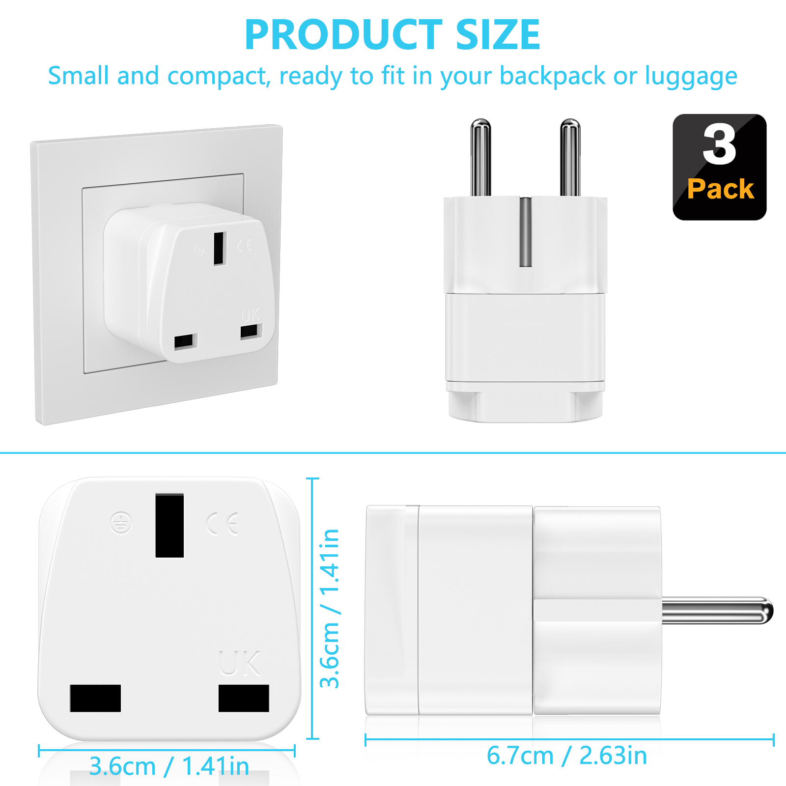 3PCS UK to EU Plug Adapter Eur - Travel Accessories Europe recensie en prijs