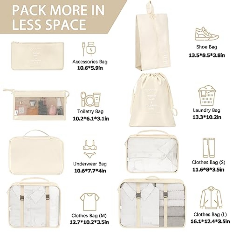 8 Set Packing Cubes for Travel - Travel Accessories Toiletries recensie en prijs