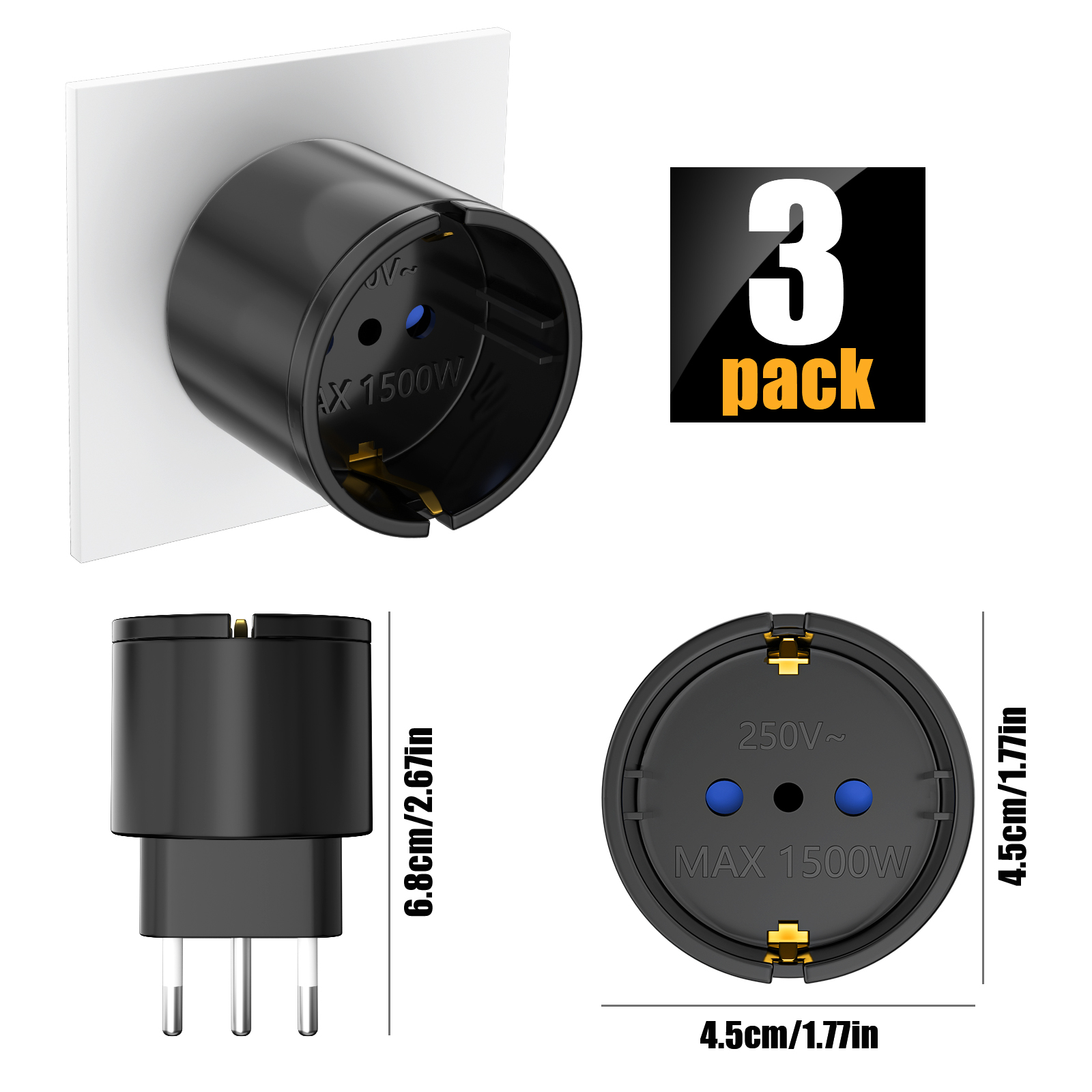 3PCS 1500W Europe Germany to I - Travel Accessories Europe recensie en prijs